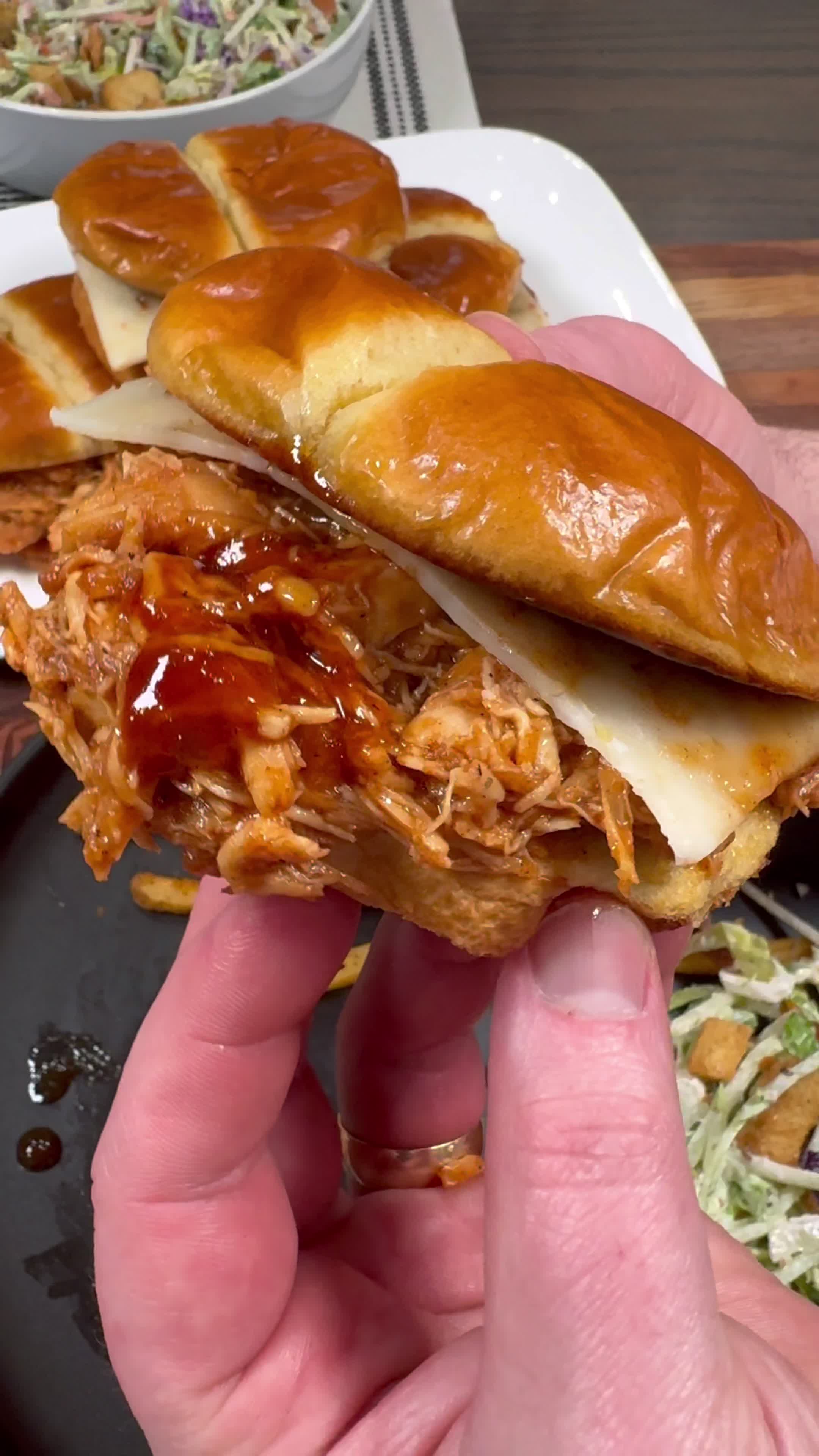 Crockpot Shredded BBQ Chicken Sandwiches