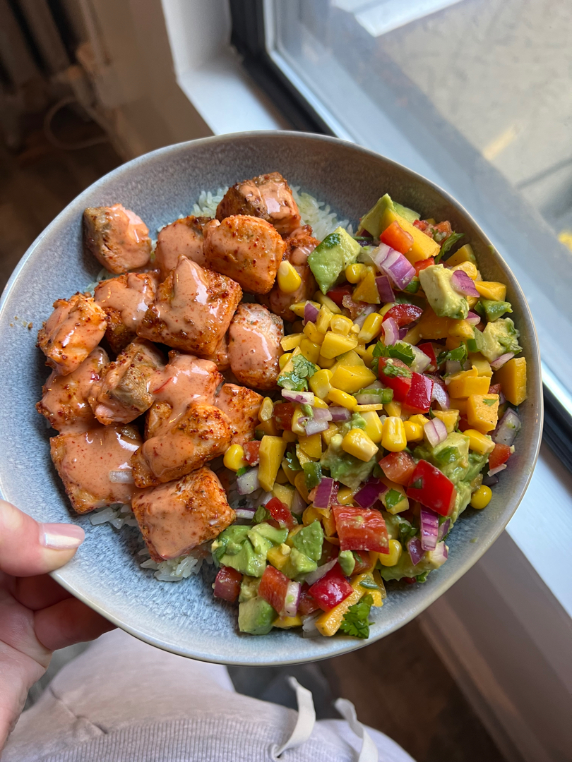 Firecracker Salmon with Mango Corn Salsa