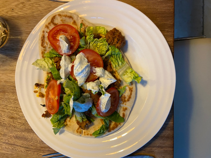 lamb kofta on flatbread w/ mint n yoghurt