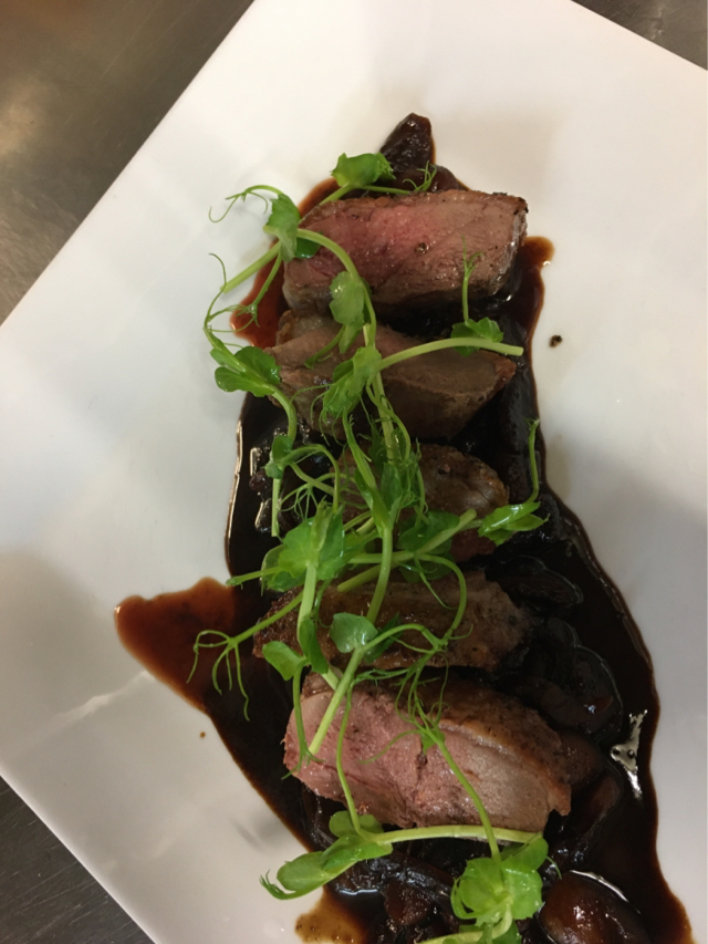 Pan seared duck breast with red wine sauce