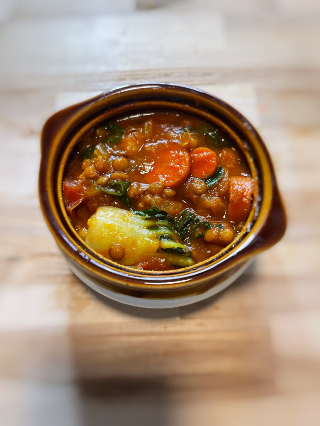 Bok choy and lentil soup