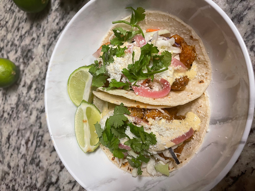 Shrimp Tacos with Creamy Cilantro Sauce