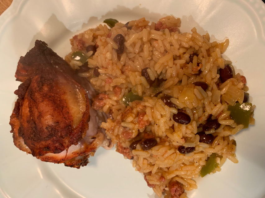 Portuguese rice and beans with linguica