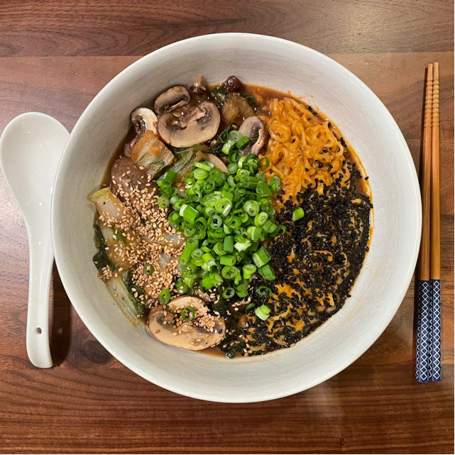 Mushroom bok choy Penang white curry ramen