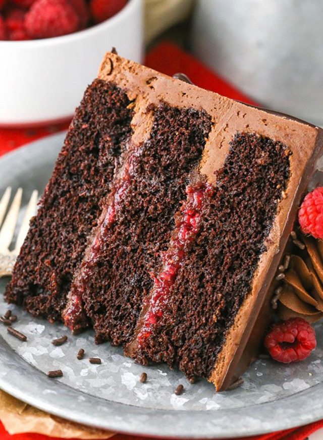 Chocolate cake with raspberry layers
