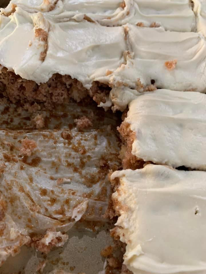 Fresh Apple Cake with brown sugar, cream c