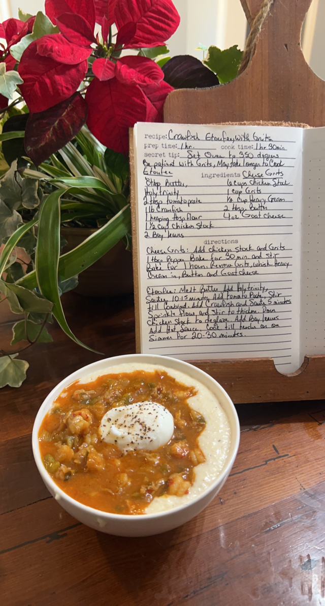 Crawfish etouffee with cheese grits