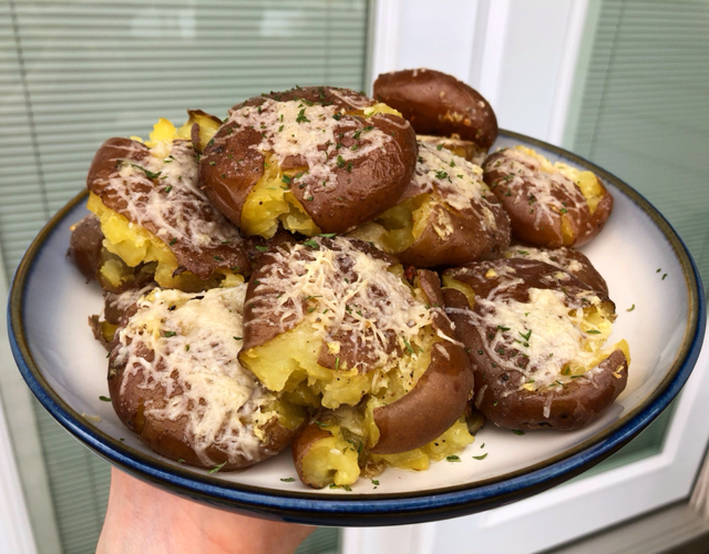 Garlic Parmesan Smashed Potatoes