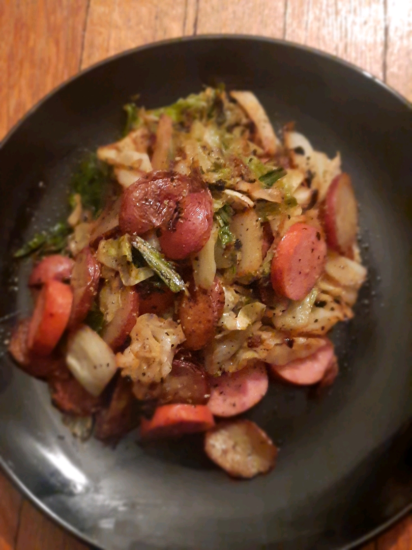 Fried Cabbage and Potatoes with Kielbasa