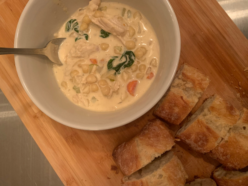 Creamy Chicken Soup with Pasta and Spinach