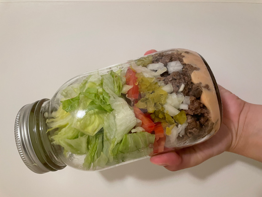 Meal prep Big Mac salad jars