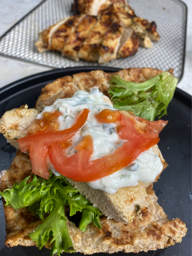 Yogurt mint chicken wrap with tzatziki 