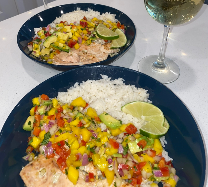 Grilled  Salmon With Avocado-Mango Salsa