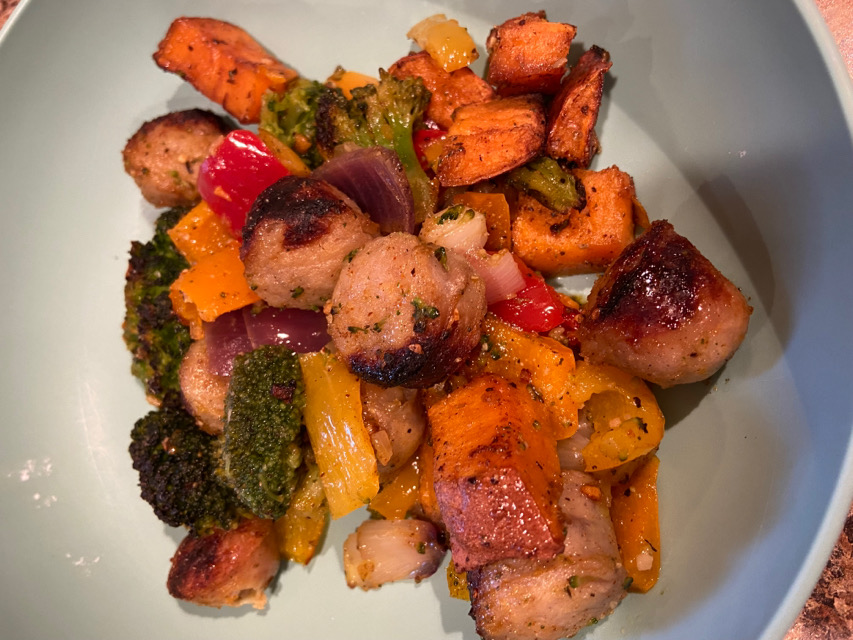 Chicken Sausage Rainbow Sheet Pan Meal