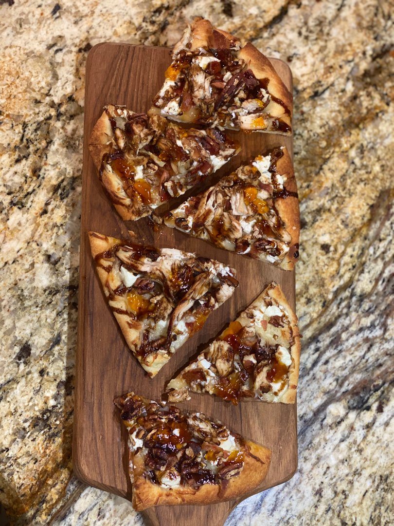 Goat cheese bacon jam flatbread