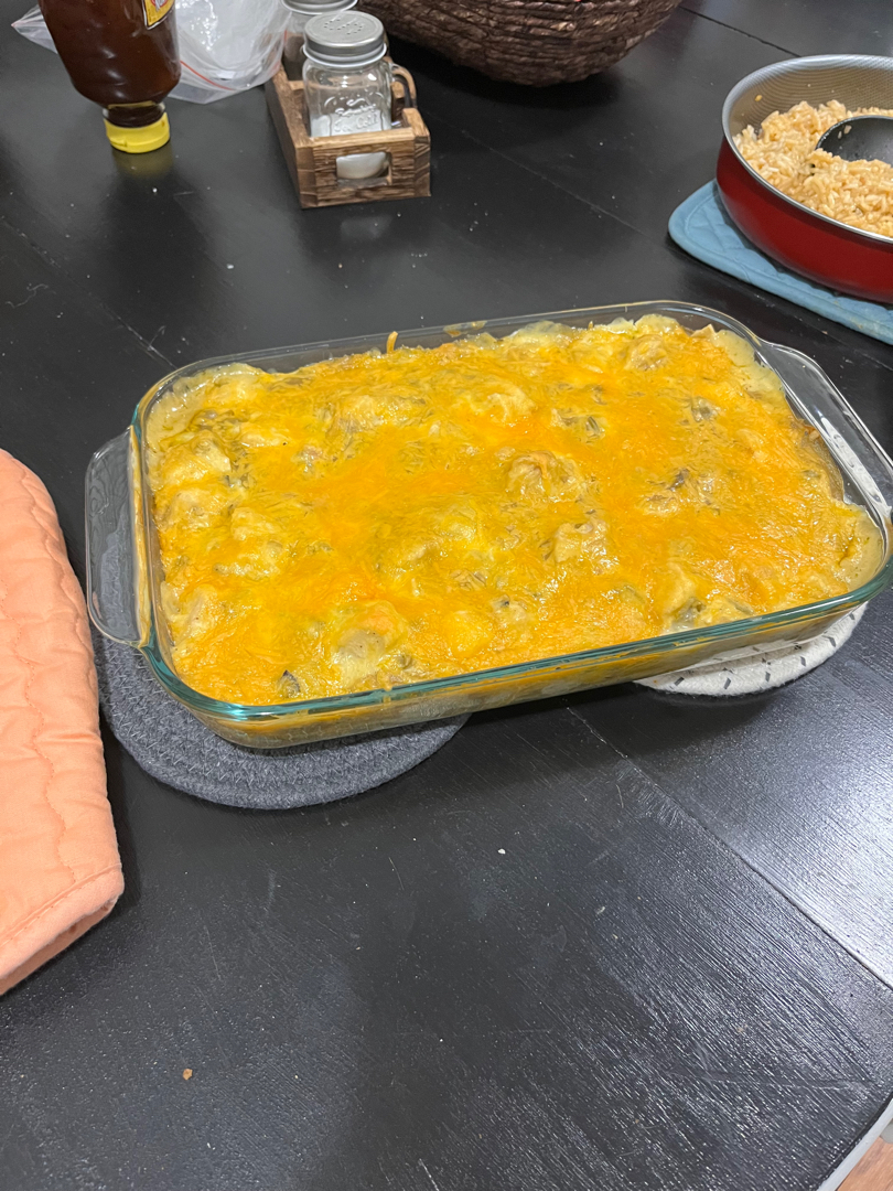 Green Chili Chicken Enchilada Casserole
