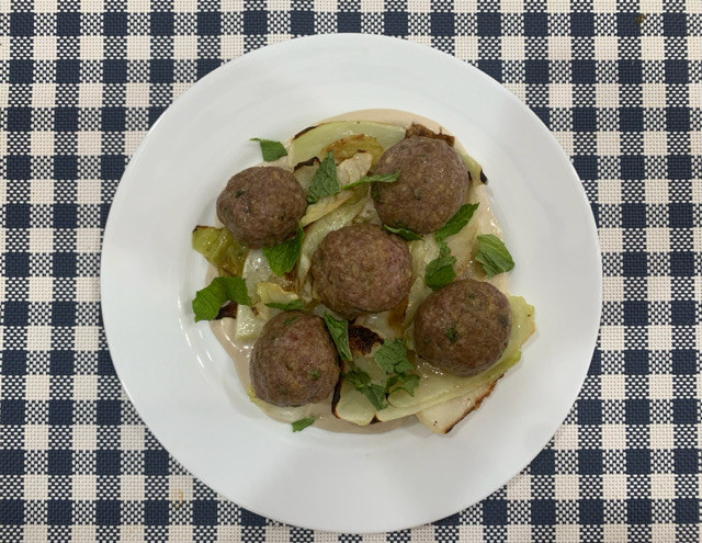Minty Lamb Meatballs w Cabbage and Tahini