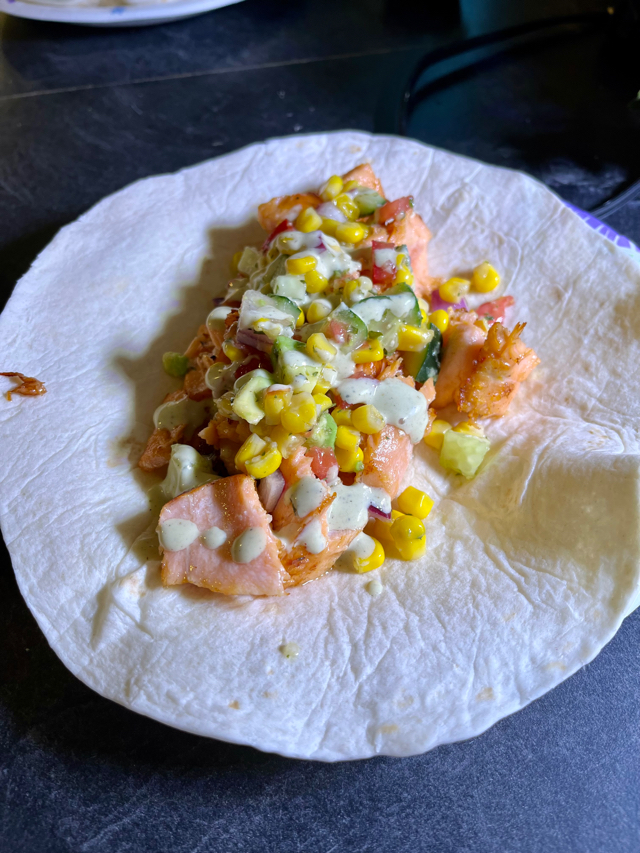 Mango lime salmon tacos