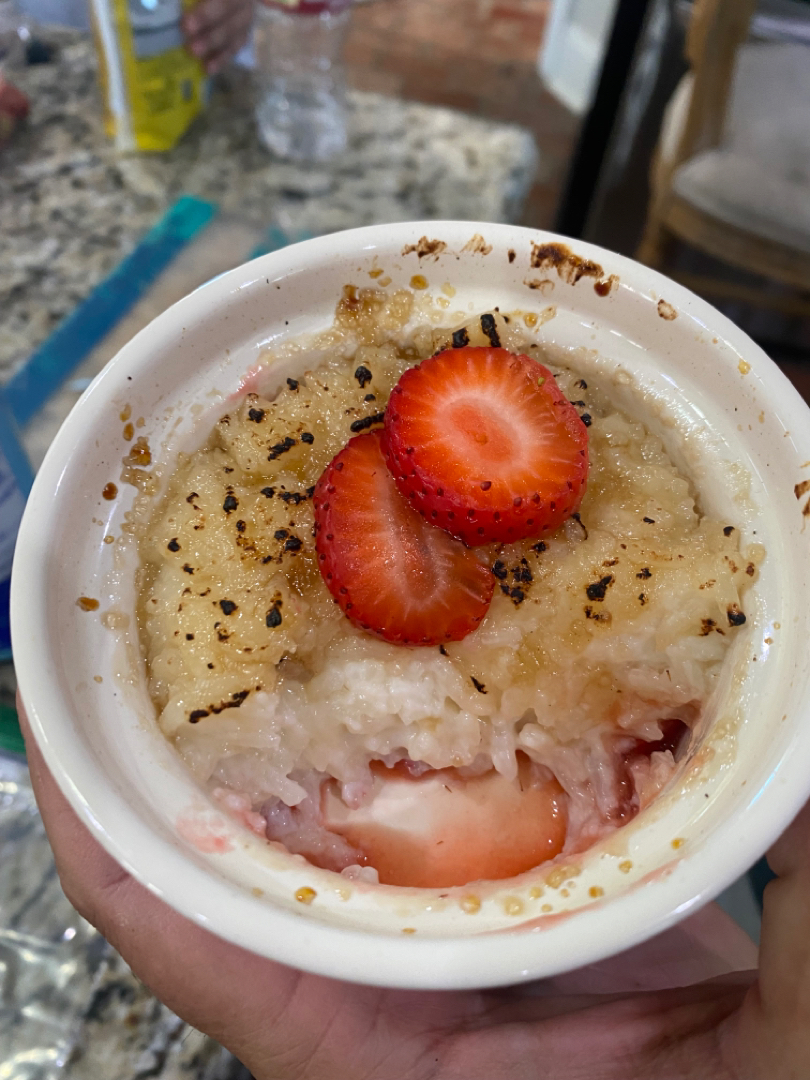 Strawberry Crème brûlée  rice pudding