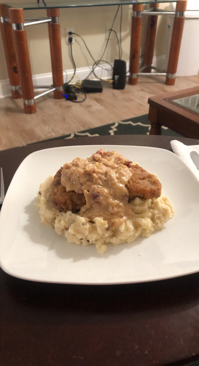 Chicken Fried Steak over Mashed Potatoes