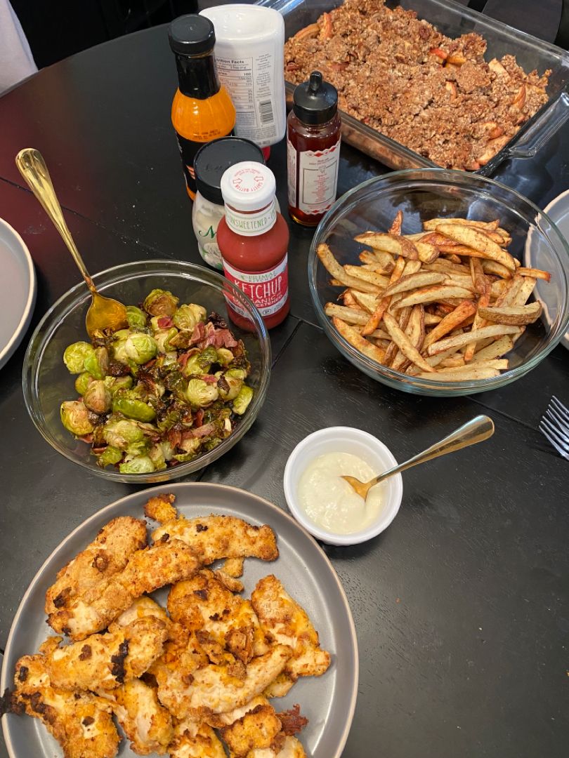 Healthy chicken nuggets and french fries