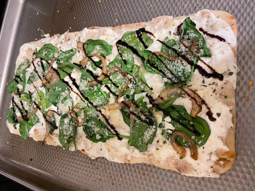 Spinach ricotta flatbread pizza