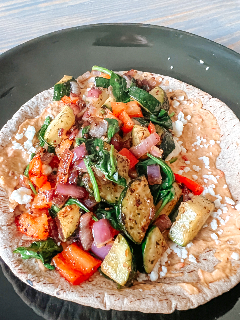 Sautéed Veggie & Hummus Pita Sandwich