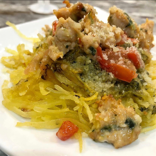 Sausage & Pesto Spaghetti Squash Casserole