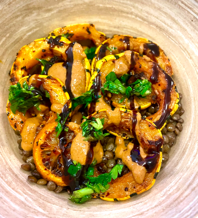 Roasted delicata squash & lentils