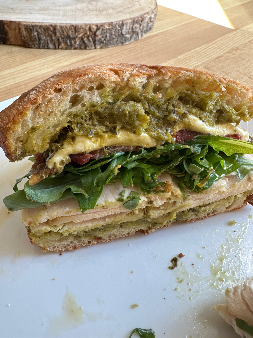 Rotisserie chicken pesto sando
