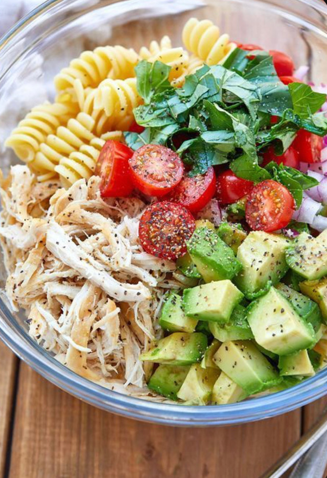 Chicken Pasta with Avocado, Tomato & Basil