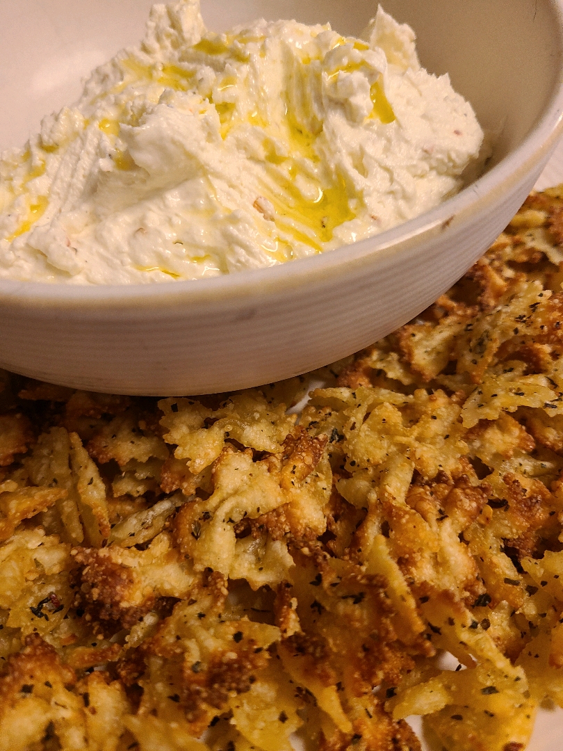 Air Fried Pasta Chips & Whipped Feta Dip
