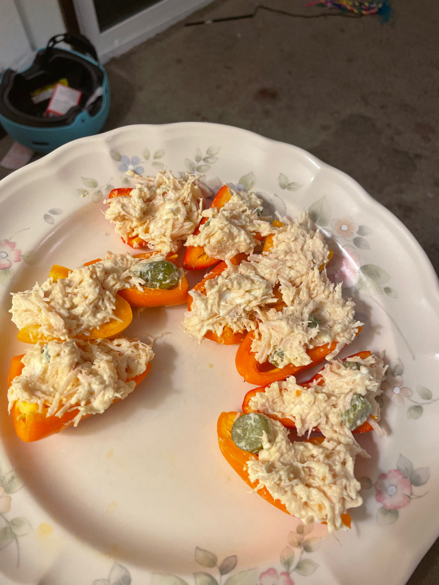 Chicken salad stuffed mini bell peppers