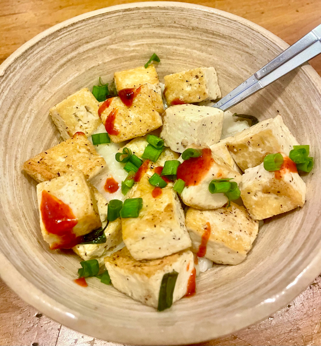 Coconut ginger congee with crispy tofu