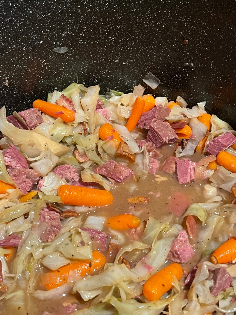 Beer braised cabbage and corned beef