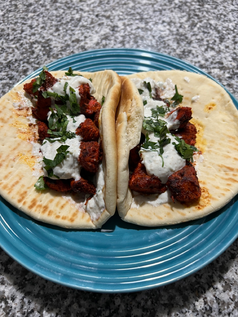 Chicken Tikka with spicy yogurt sauce gyro