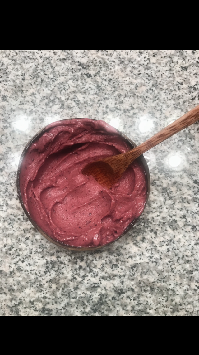 Mango, blueberry, strawberry smoothie