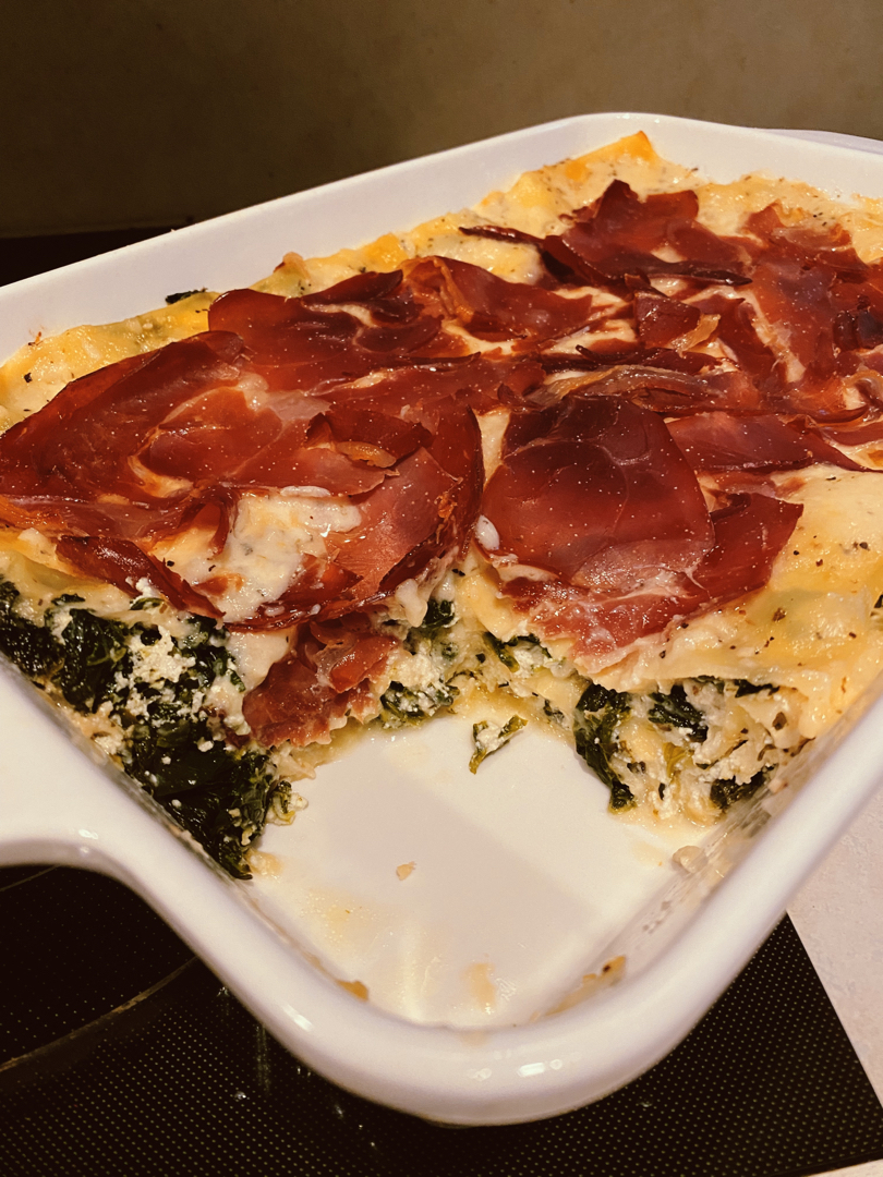 Crispy Prosciutto Cheesy White Lasagna