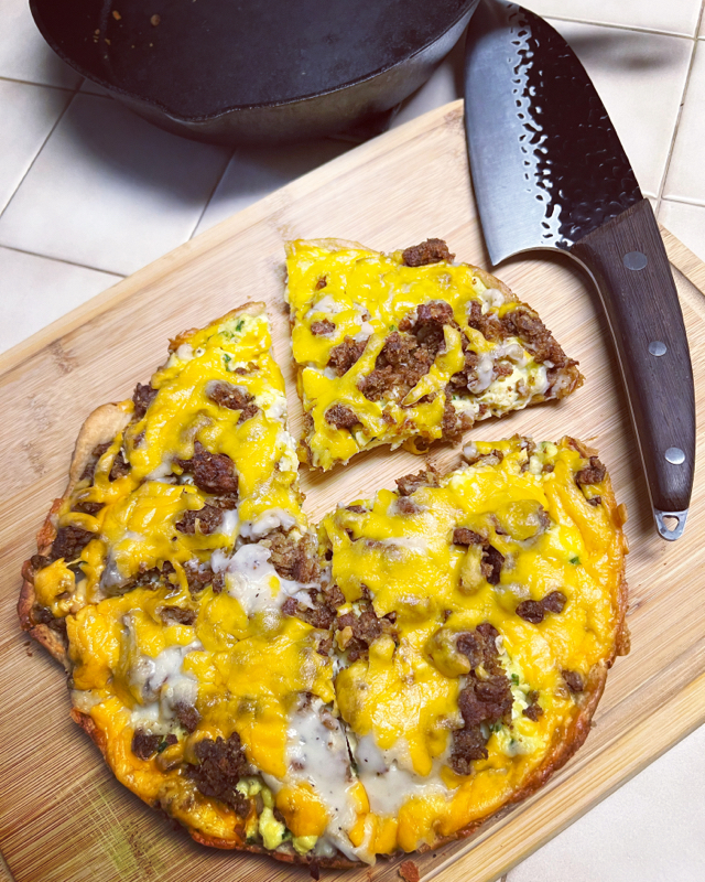 Biscuit crust breakfast pizza. 