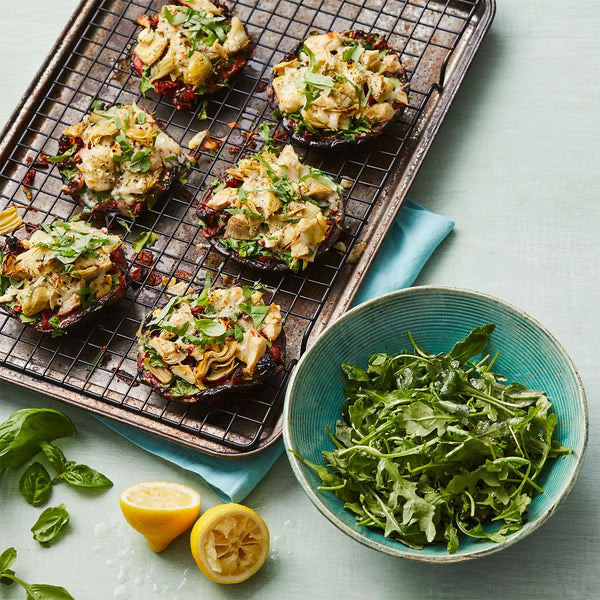 Mushroom Pizzas with Arugula Salad